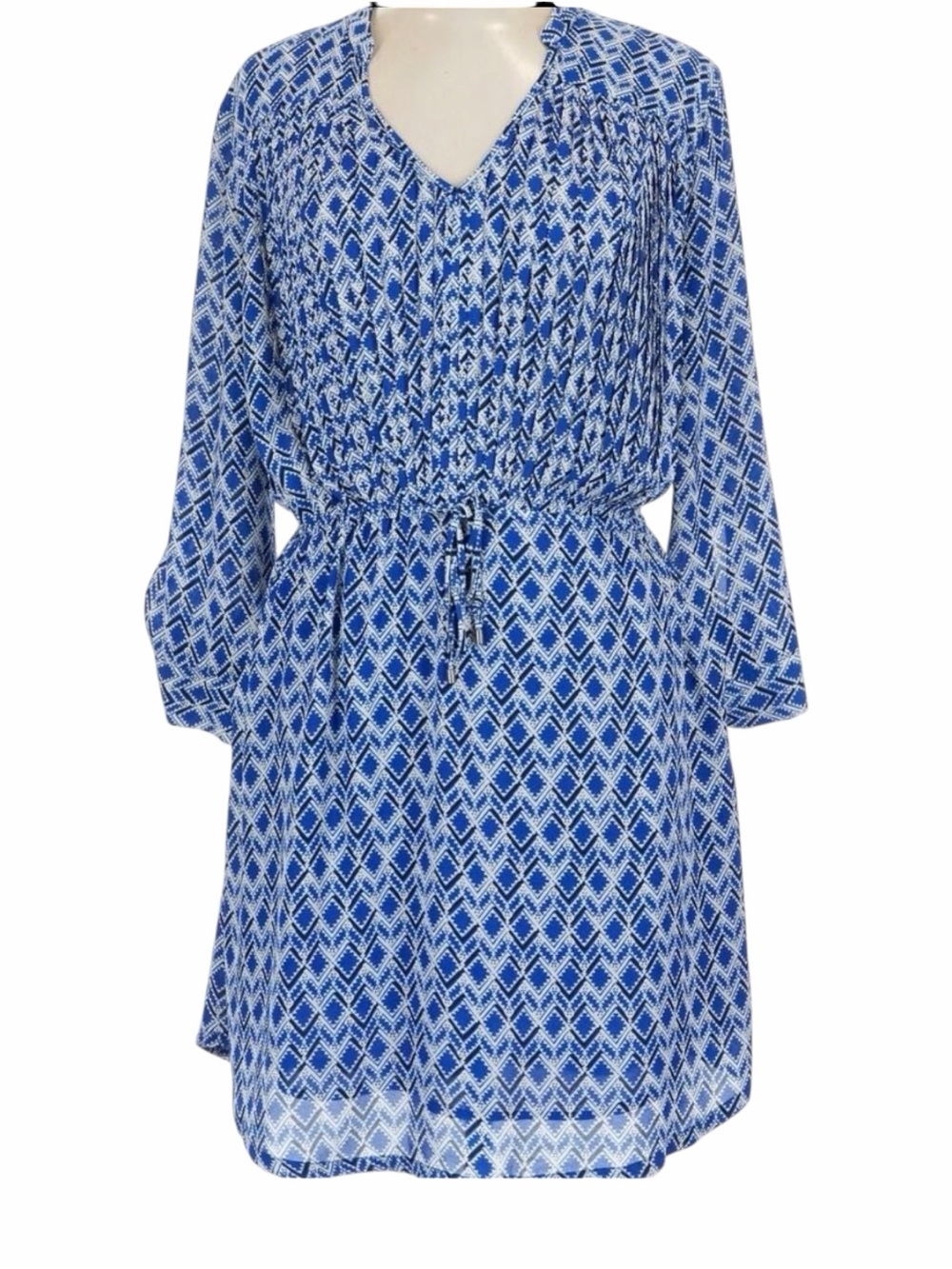 Anthropologie Maeve Galen Geometric Print Shirt Dress Women’s Large Blue White